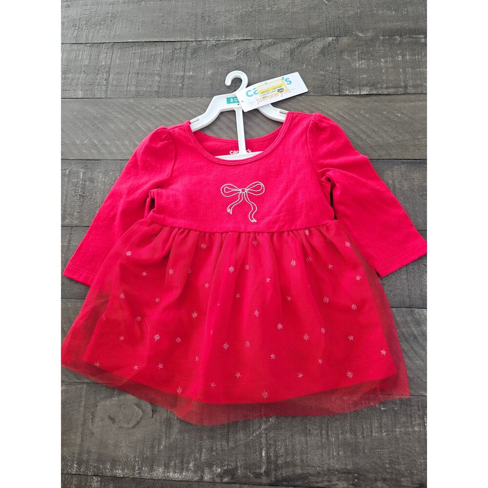 Carters 2 Piece Baby Girl Red Dress 3 months Tulle Panties Bow Ribbon Stars NWT